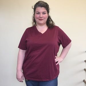 Land's End Burgundy Relaxed Supima V-neck T-shirt